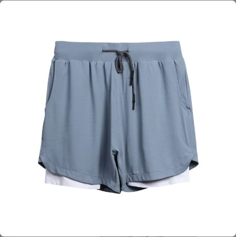 2 In 1 Men Polyester Spandex Breathable Gym Shorts