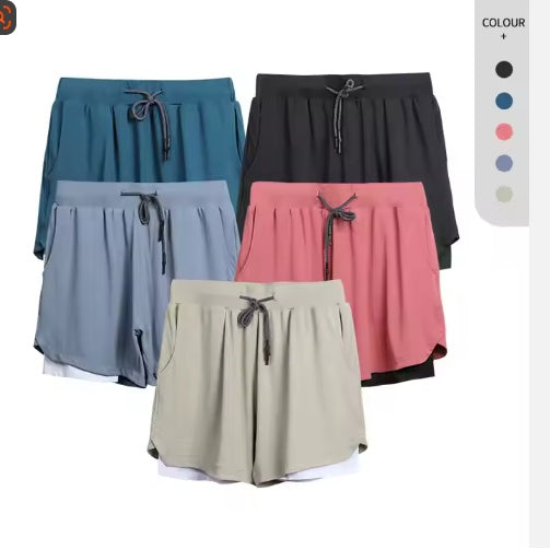 2 In 1 Men Polyester Spandex Breathable Gym Shorts