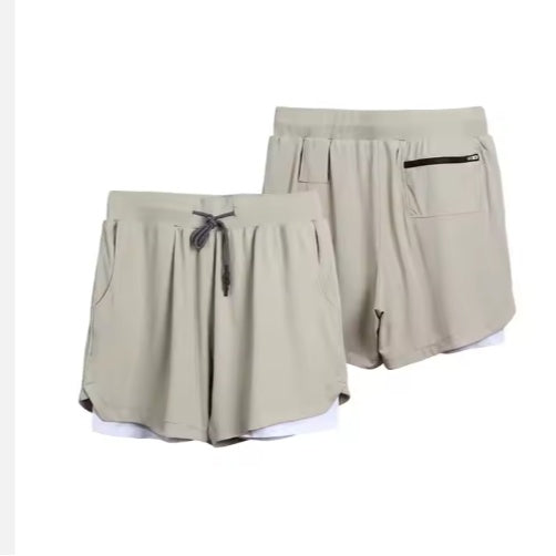 2 In 1 Men Polyester Spandex Breathable Gym Shorts