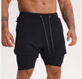 2 In 1 Men Polyester Spandex Breathable Gym Shorts