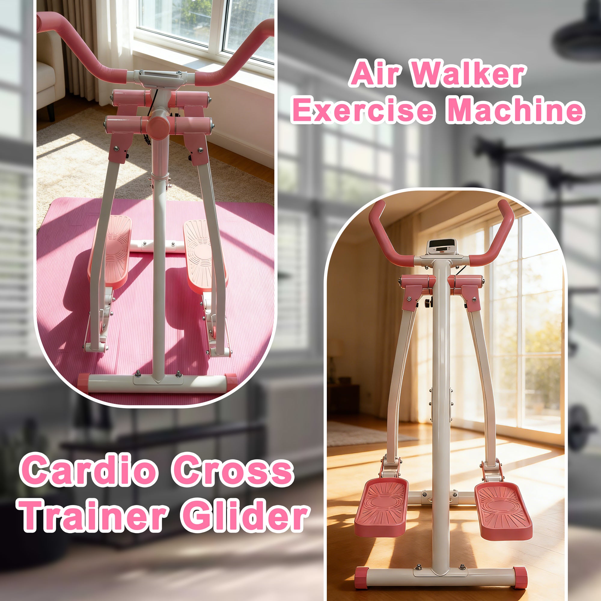 Air Walk Elliptical Machine - Foldable Cardio Cross Trainer Glider For Full-Body Low-Impact Exercise With LCD Display Ideal For Home Gym