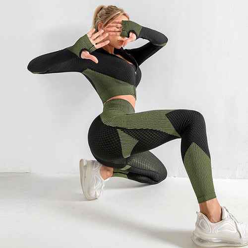 Elevex 3-Piece Seamless Yoga Set — Leggings + Crop + Bra