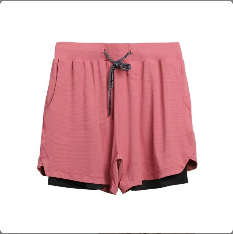 2 In 1 Men Polyester Spandex Breathable Gym Shorts