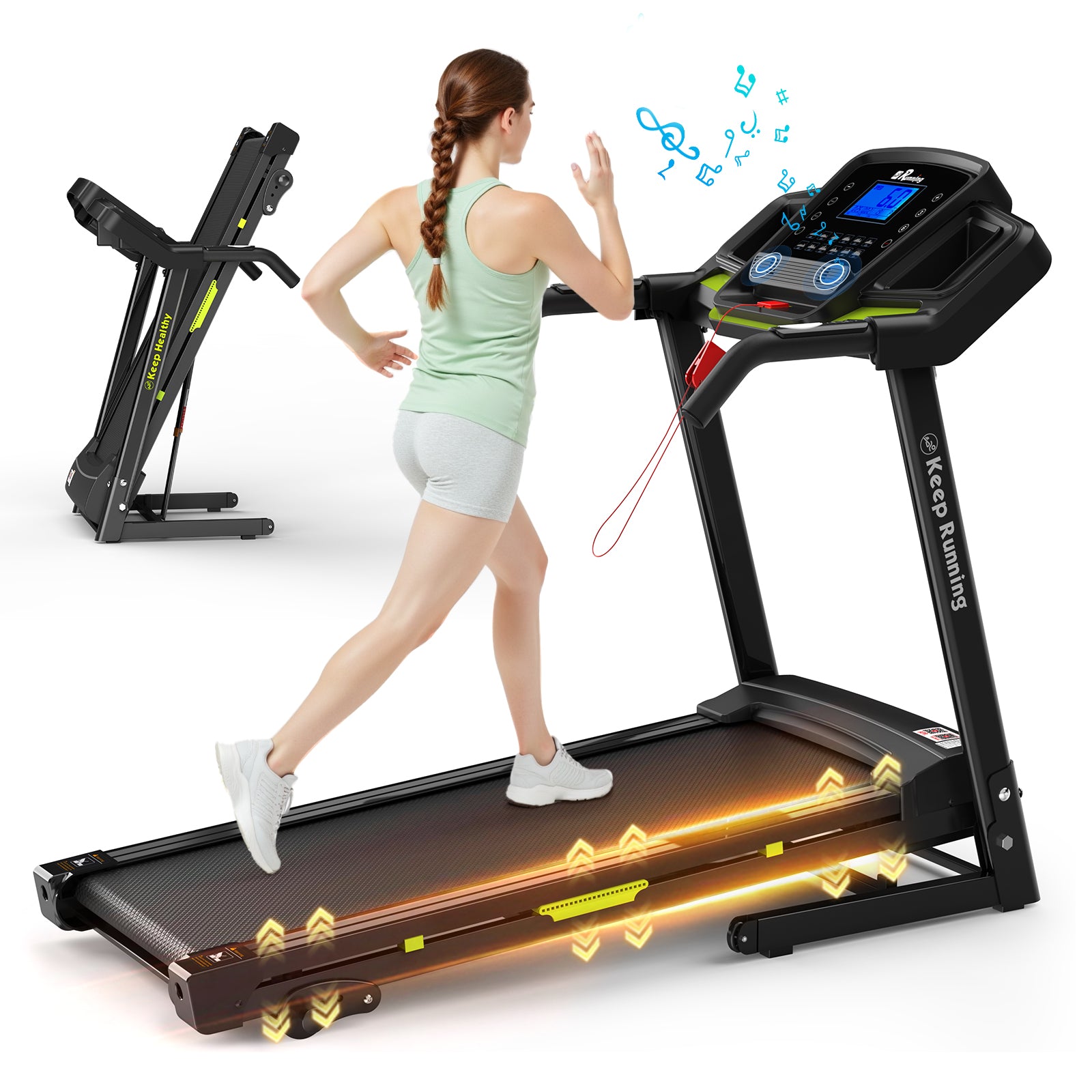 Foldable Treadmill With Incline, Folding Treadmill For Home Electric Treadmill Workout Running Machine, Handrail Controls Speed, Pulse Monitor,APP