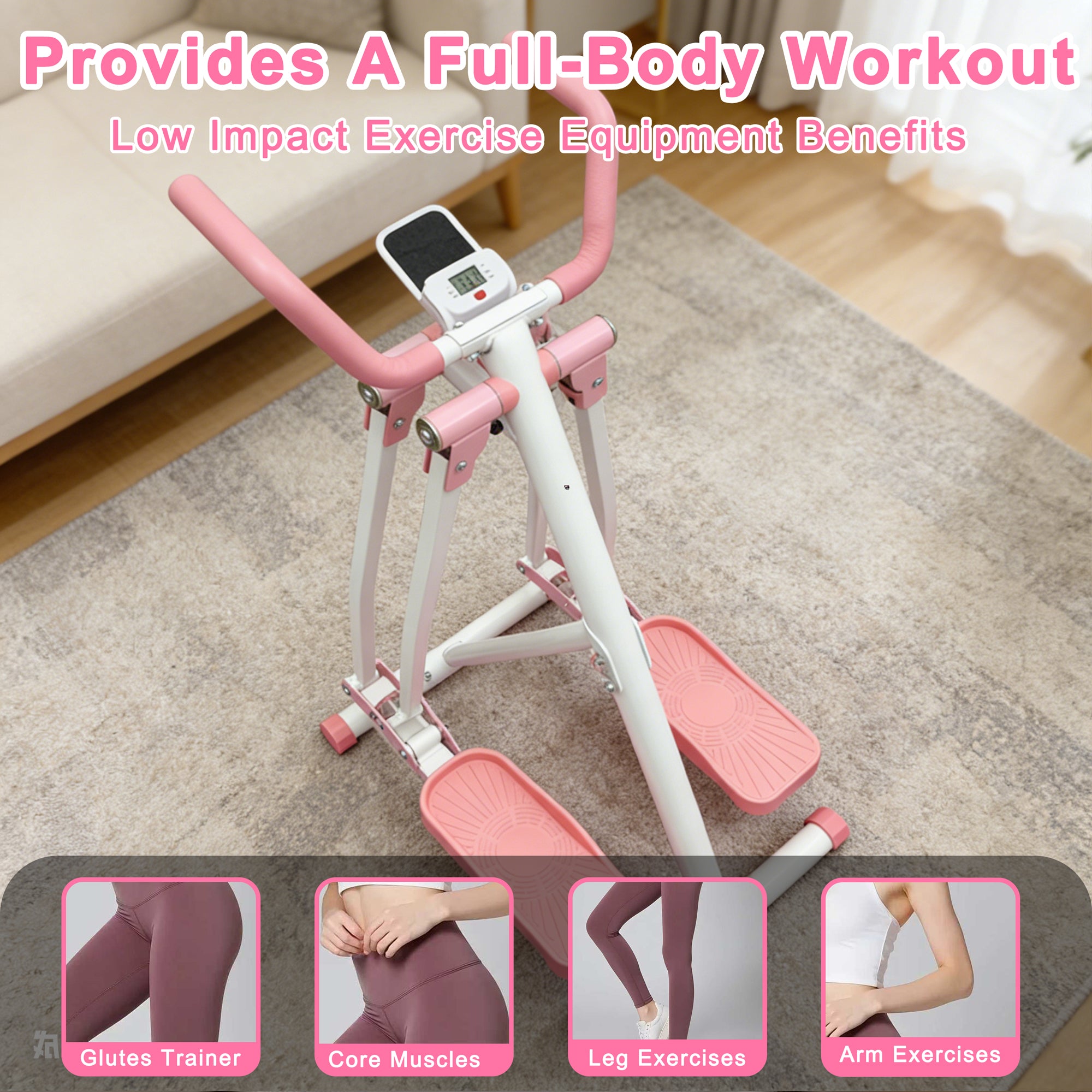 Air Walk Elliptical Machine - Foldable Cardio Cross Trainer Glider For Full-Body Low-Impact Exercise With LCD Display Ideal For Home Gym
