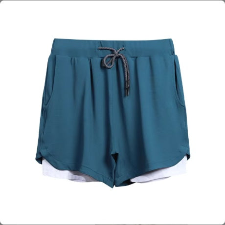 2 In 1 Men Polyester Spandex Breathable Gym Shorts