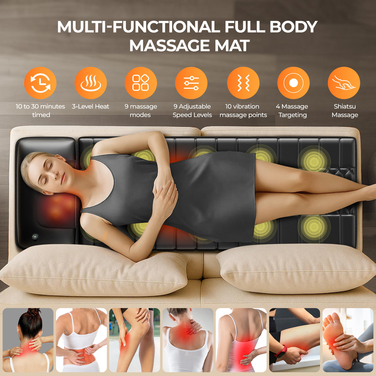 Deep Heat Massage Cushion — 9 Modes, Full Body Relief