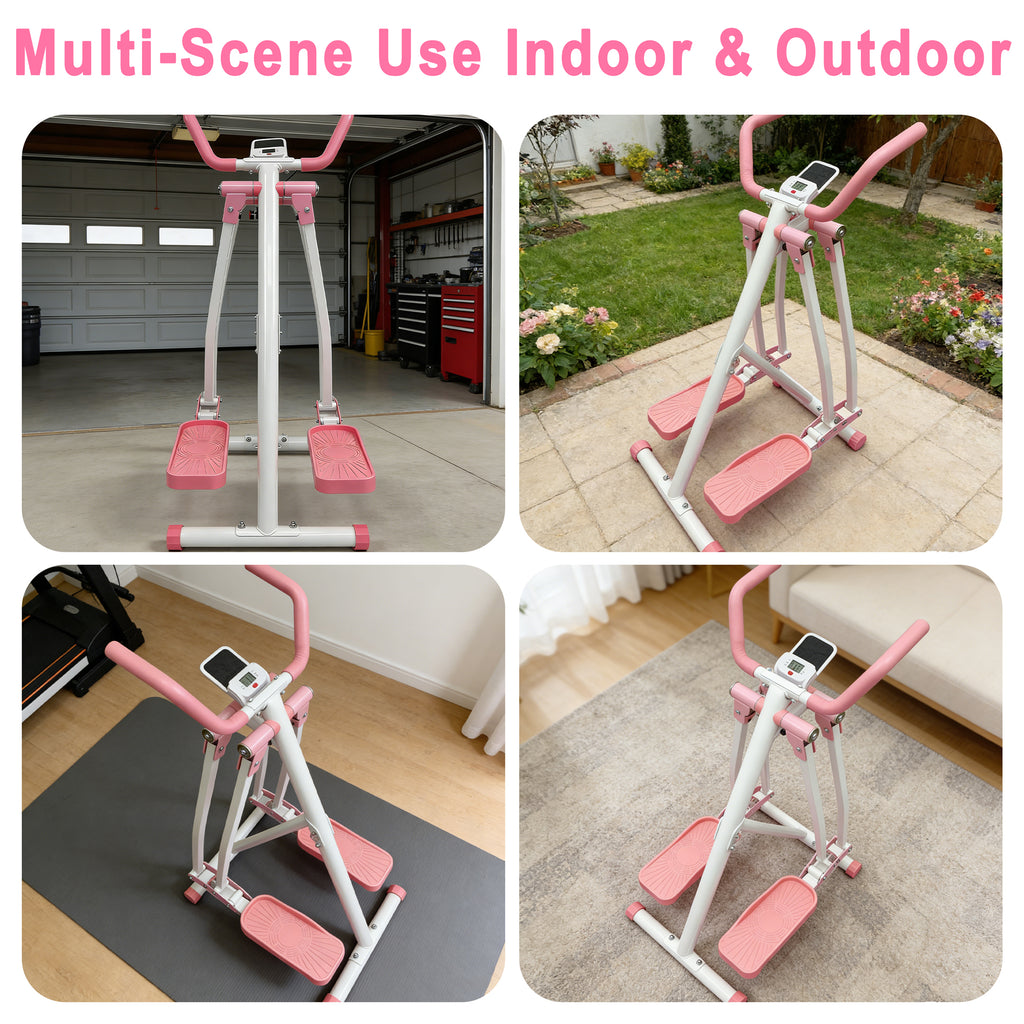 Air Walk Elliptical Machine - Foldable Cardio Cross Trainer Glider For Full-Body Low-Impact Exercise With LCD Display Ideal For Home Gym