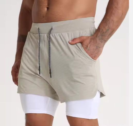 2 In 1 Men Polyester Spandex Breathable Gym Shorts