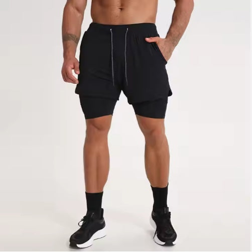 2 In 1 Men Polyester Spandex Breathable Gym Shorts