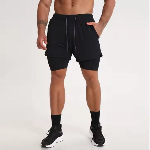 2 In 1 Men Polyester Spandex Breathable Gym Shorts
