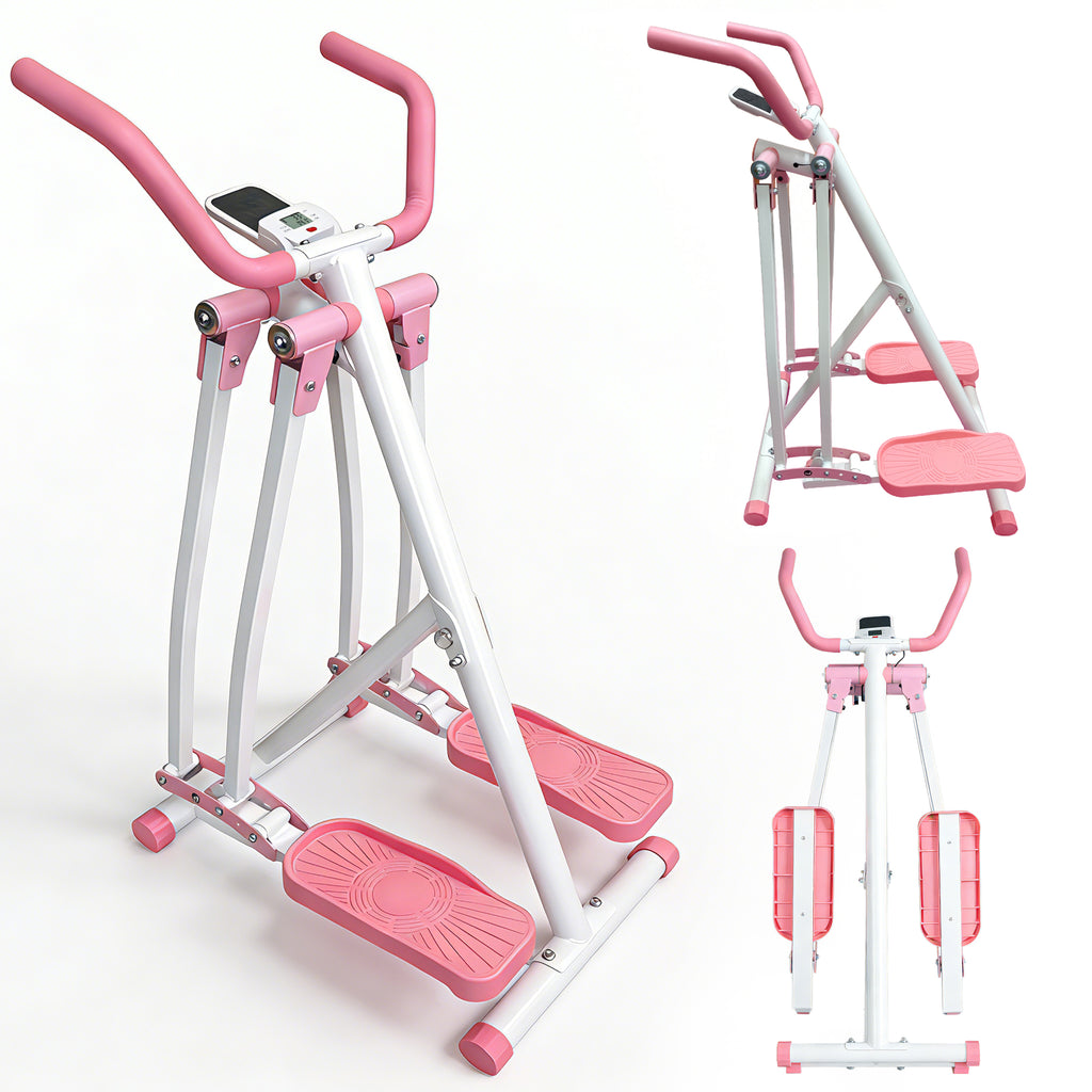 Air Walk Elliptical Machine - Foldable Cardio Cross Trainer Glider For Full-Body Low-Impact Exercise With LCD Display Ideal For Home Gym